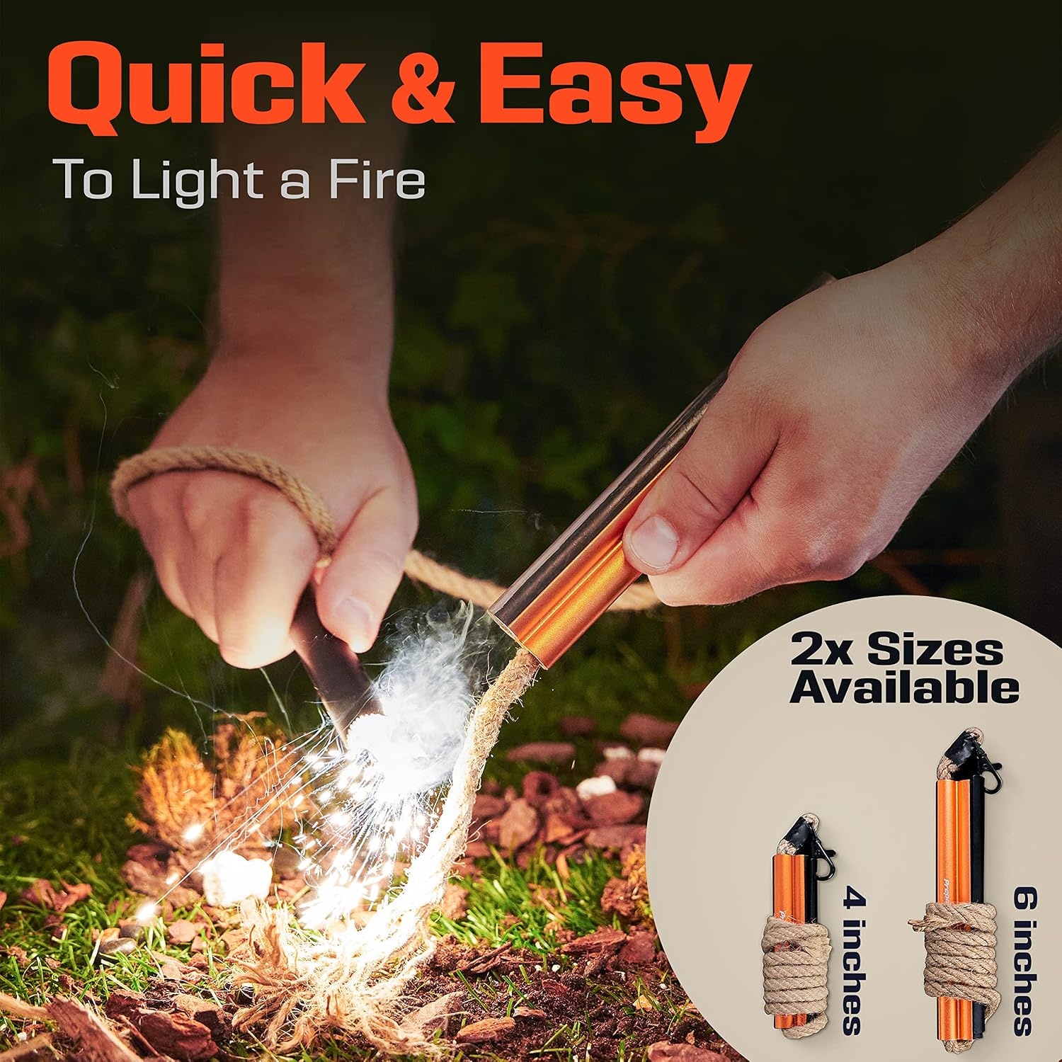 image:imageFire Starter Survival Tool AllinOne Flint and Steel Fire Starter Kit Ferro Rod Fire Starter with 36 Waterproof Tinder Wick Rope and Steel Fire Striker Patented Firestarter Prepared4X6 Inch
