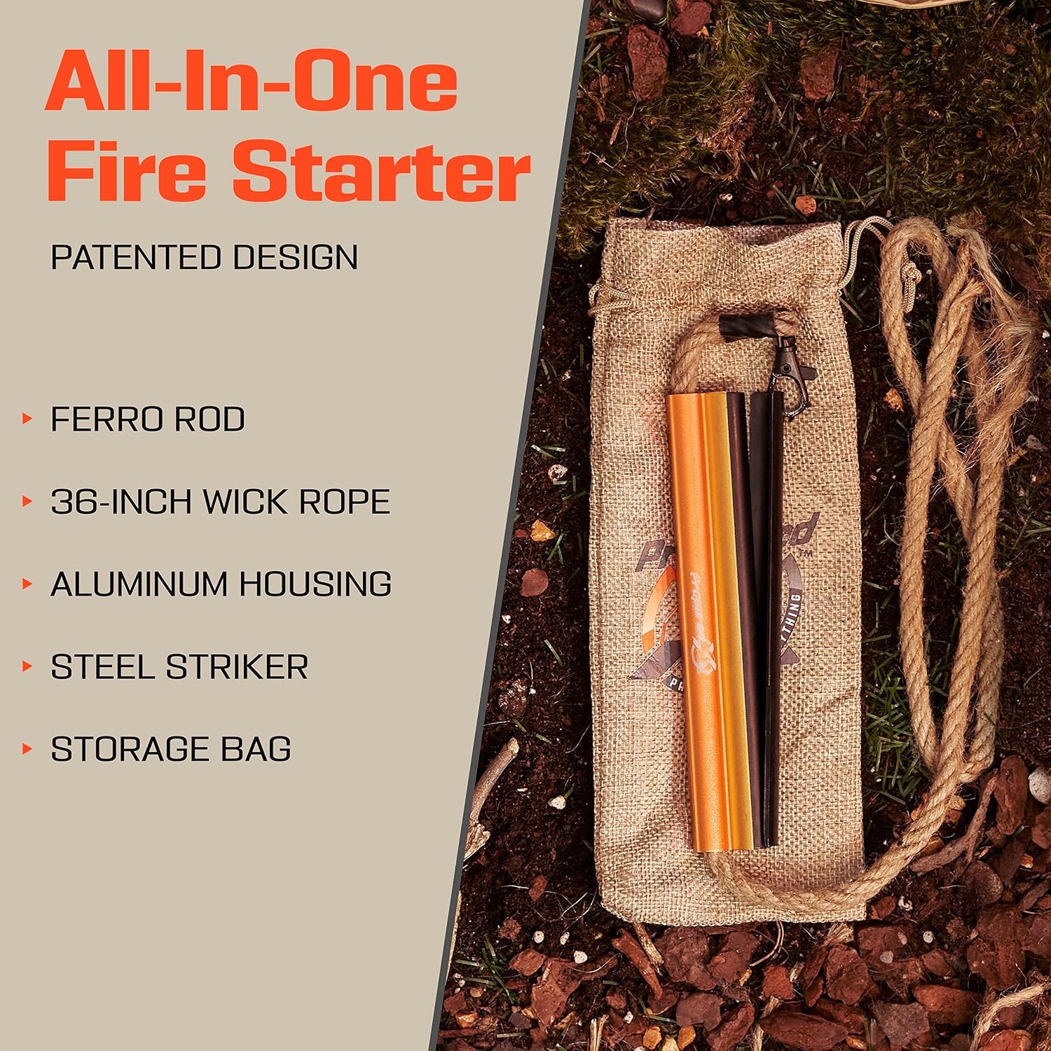 image:imageFire Starter Survival Tool AllinOne Flint and Steel Fire Starter Kit Ferro Rod Fire Starter with 36 Waterproof Tinder Wick Rope and Steel Fire Striker Patented Firestarter Prepared4X6 Inch