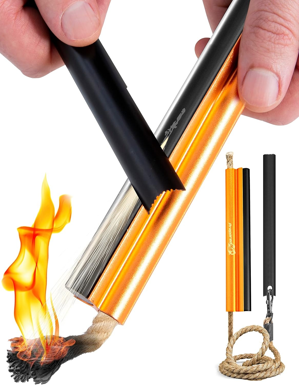 image:imageFire Starter Survival Tool AllinOne Flint and Steel Fire Starter Kit Ferro Rod Fire Starter with 36 Waterproof Tinder Wick Rope and Steel Fire Striker Patented Firestarter Prepared4X6 Inch