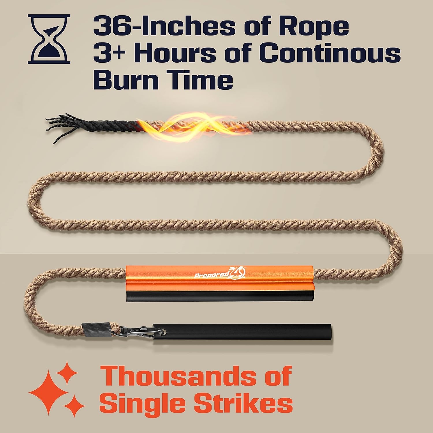 image:imageFire Starter Survival Tool AllinOne Flint and Steel Fire Starter Kit Ferro Rod Fire Starter with 36 Waterproof Tinder Wick Rope and Steel Fire Striker Patented Firestarter Prepared4X4 Inch