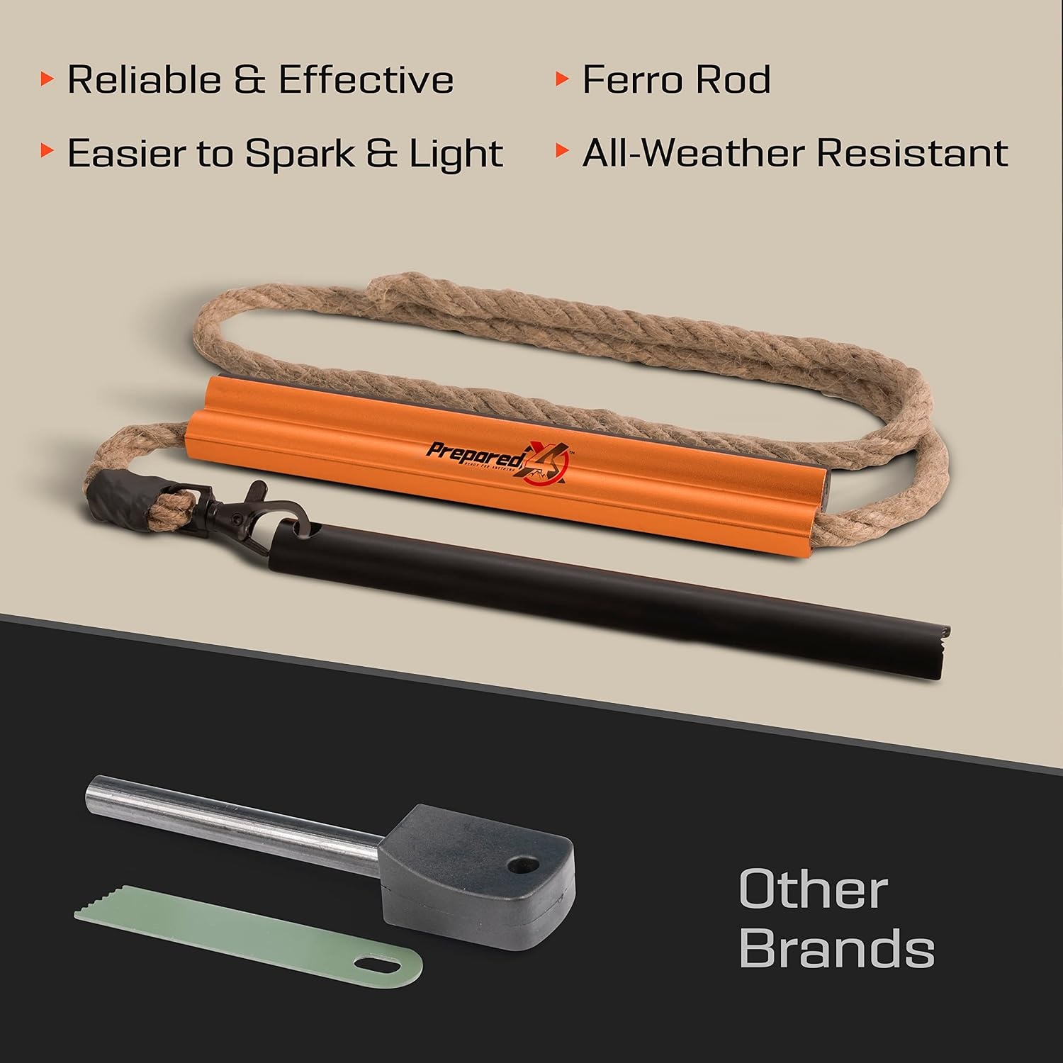 image:imageFire Starter Survival Tool AllinOne Flint and Steel Fire Starter Kit Ferro Rod Fire Starter with 36 Waterproof Tinder Wick Rope and Steel Fire Striker Patented Firestarter Prepared4X6 Inch