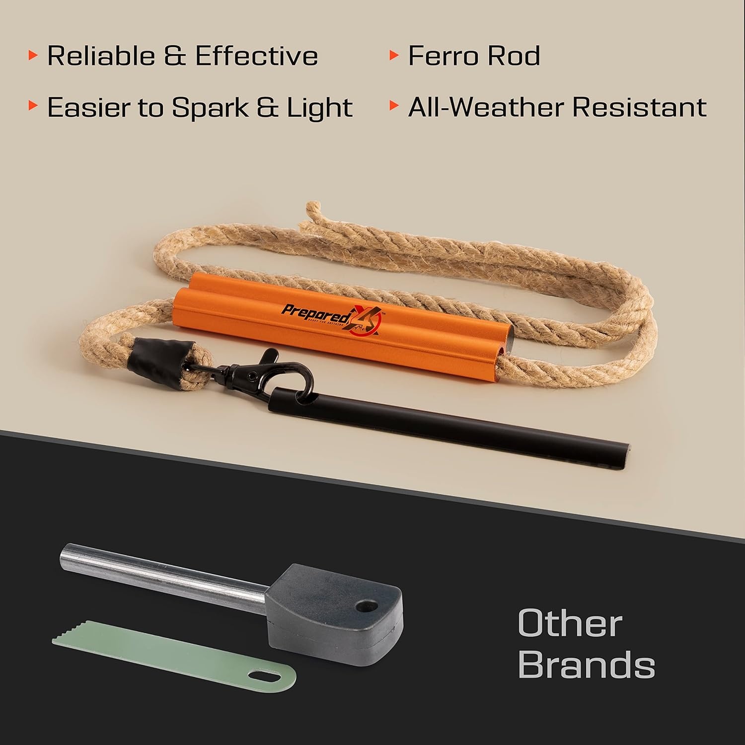 image:imageFire Starter Survival Tool AllinOne Flint and Steel Fire Starter Kit Ferro Rod Fire Starter with 36 Waterproof Tinder Wick Rope and Steel Fire Striker Patented Firestarter Prepared4X4 Inch