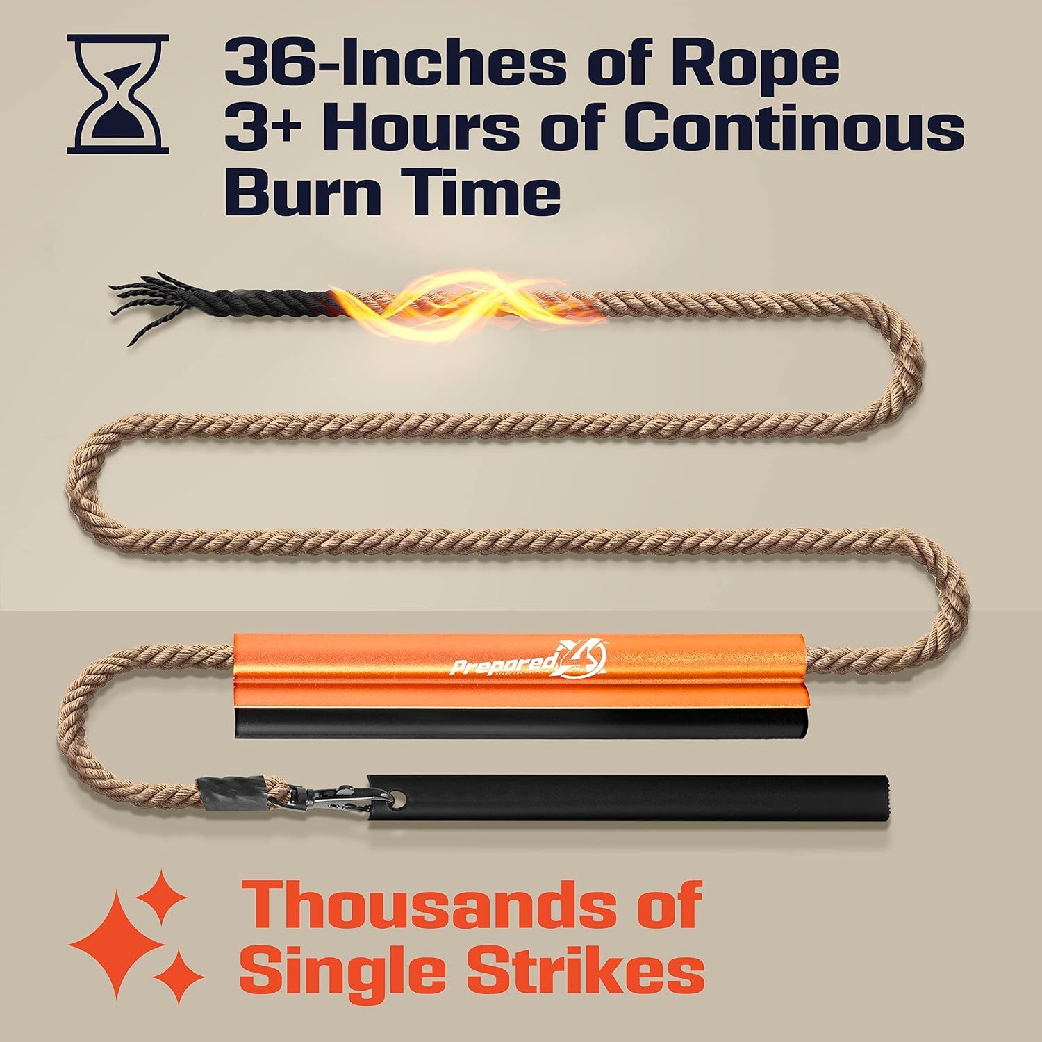 image:imageFire Starter Survival Tool AllinOne Flint and Steel Fire Starter Kit Ferro Rod Fire Starter with 36 Waterproof Tinder Wick Rope and Steel Fire Striker Patented Firestarter Prepared4X6 Inch