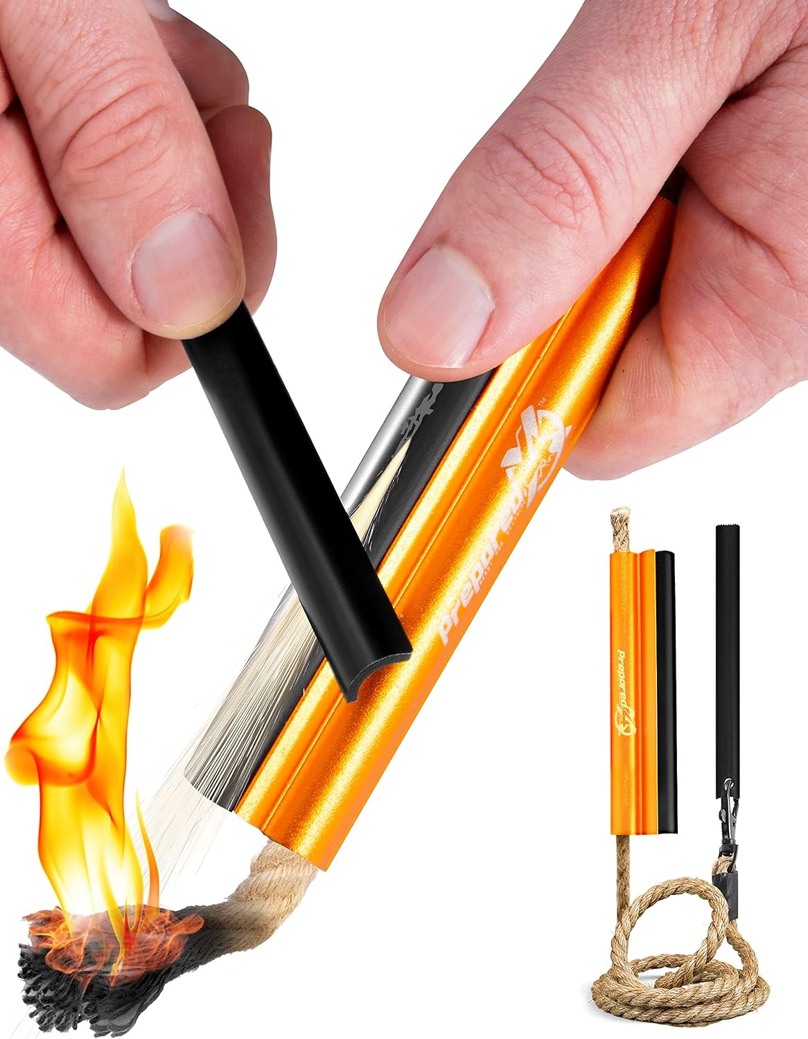 image:imageFire Starter Survival Tool AllinOne Flint and Steel Fire Starter Kit Ferro Rod Fire Starter with 36 Waterproof Tinder Wick Rope and Steel Fire Striker Patented Firestarter Prepared4X4 Inch