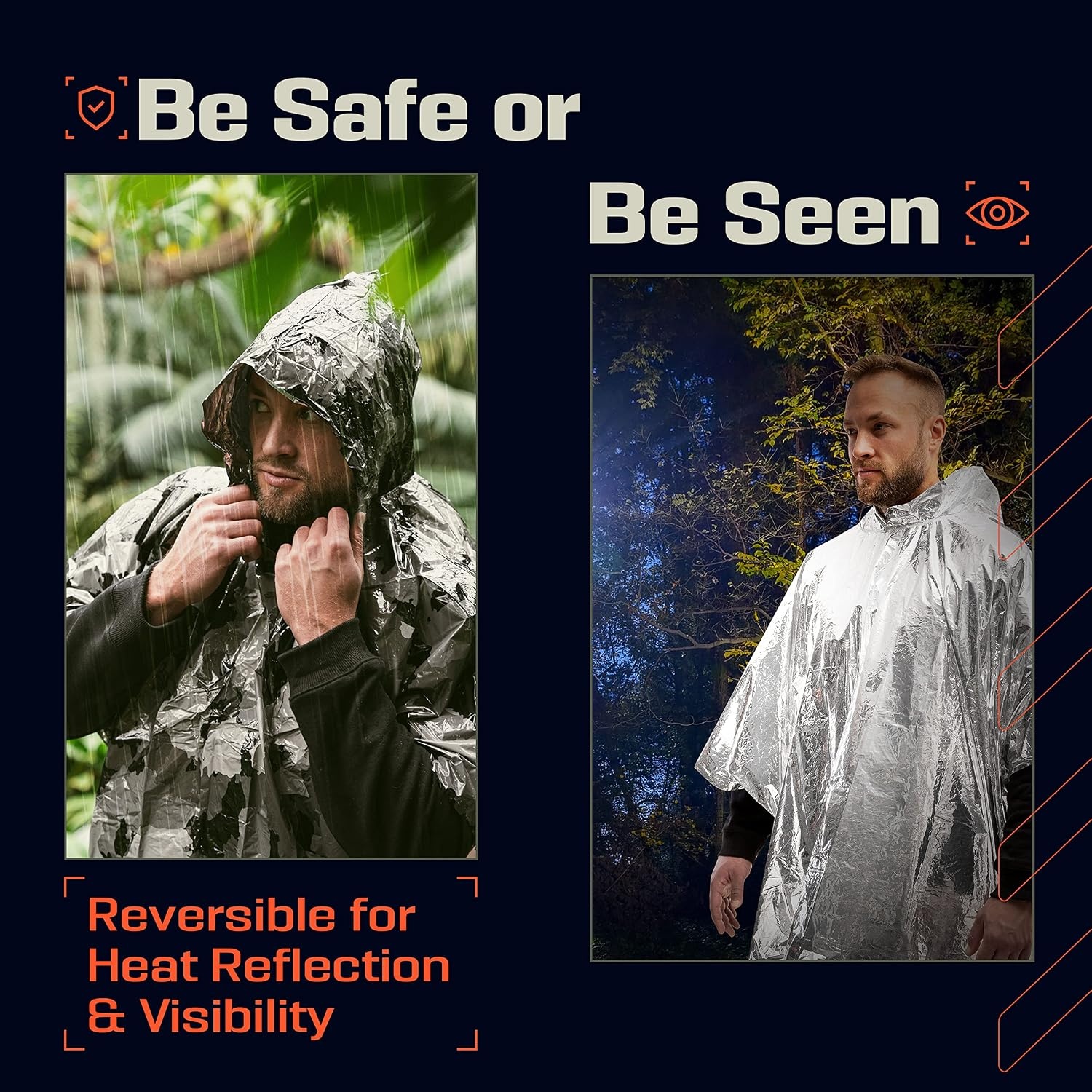 image:imagePREPARED4X Emergency Mylar Poncho Survival Rain Poncho with Hood Lightweight Compact Reusable Emergency Blanket Poncho for Hiking Camping Thermal Gear Car Kit OutdoorsGrey Camo 4pack