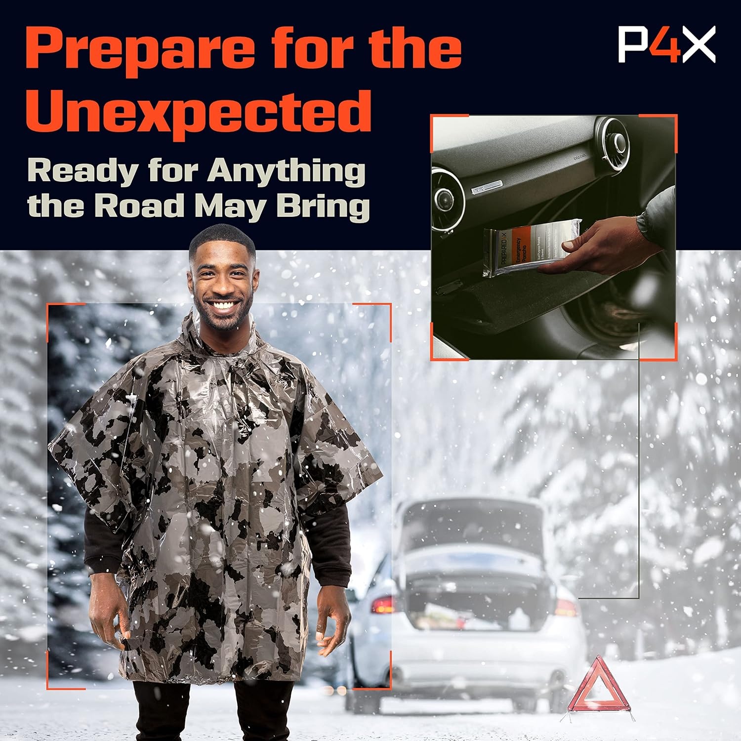 image:imagePREPARED4X Emergency Mylar Poncho Survival Rain Poncho with Hood Lightweight Compact Reusable Emergency Blanket Poncho for Hiking Camping Thermal Gear Car Kit OutdoorsGrey Camo 4pack