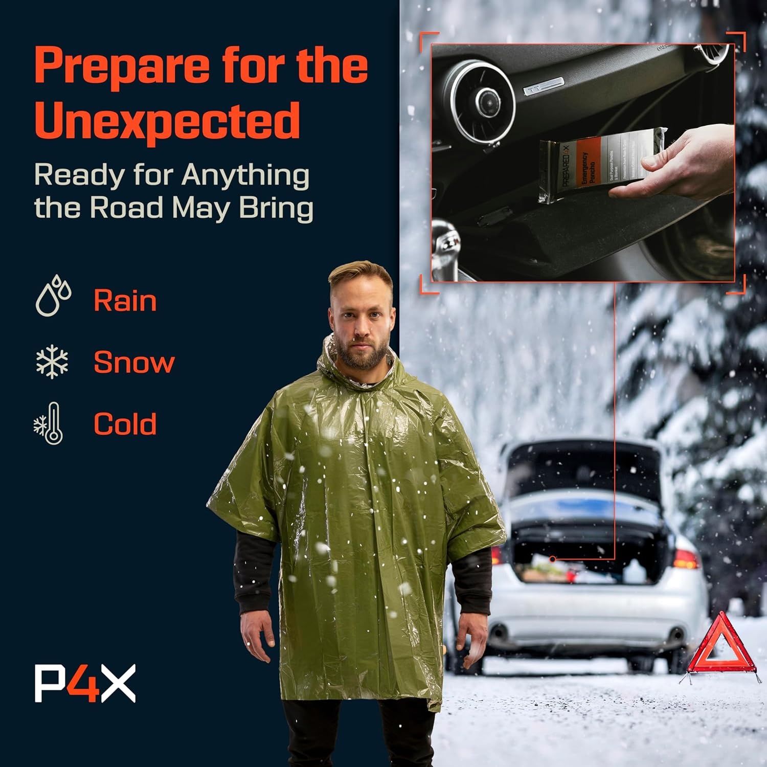 image:imagePREPARED4X Emergency Mylar Poncho Survival Rain Poncho with Hood Lightweight Compact Reusable Emergency Blanket Poncho for Hiking Camping Thermal Gear Car Kit OutdoorsGreen 4pack