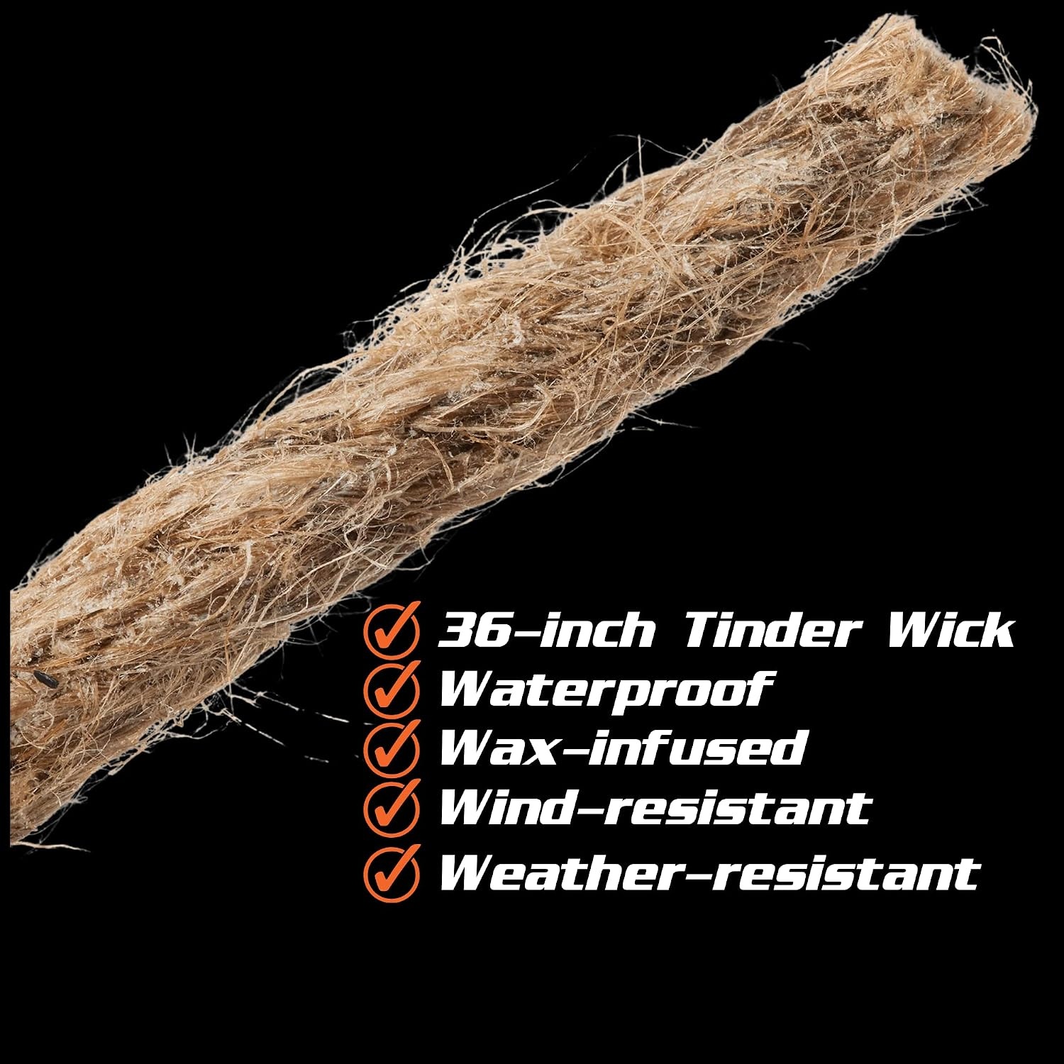 image:imagePREPARED4X Fire Starter Rope 36 Waterproof WaxInfused Hemp Tinder Wick Refill Fire Tinder for Emergency Kit Survival Kits Survival Tools