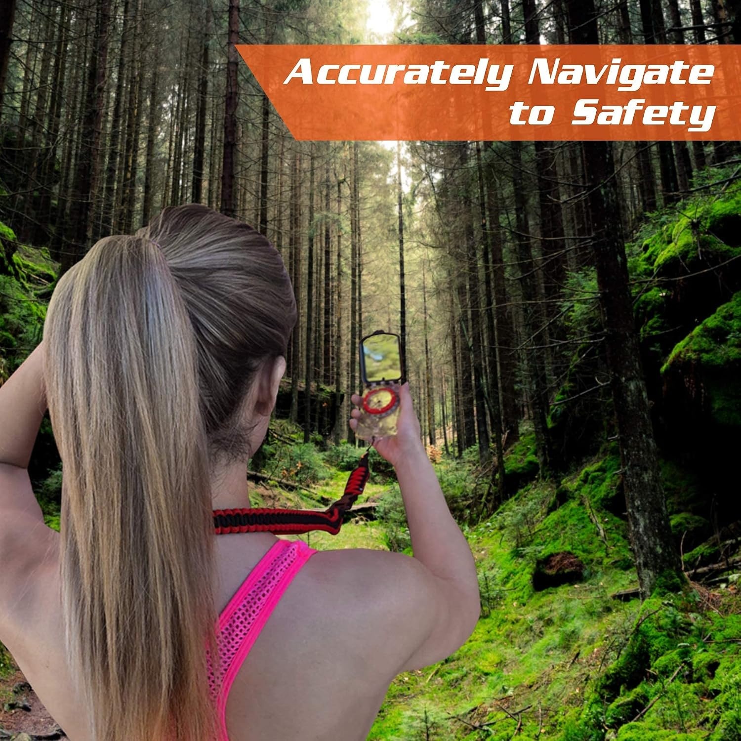 image:imagePREPARED4X Hiking Compass Survival Mirror Sighting Map Orienteering Compass with 35Ft 550 Survival Paracord Lanyard Fire Starter Whistle Fishing Line Tinder Cord