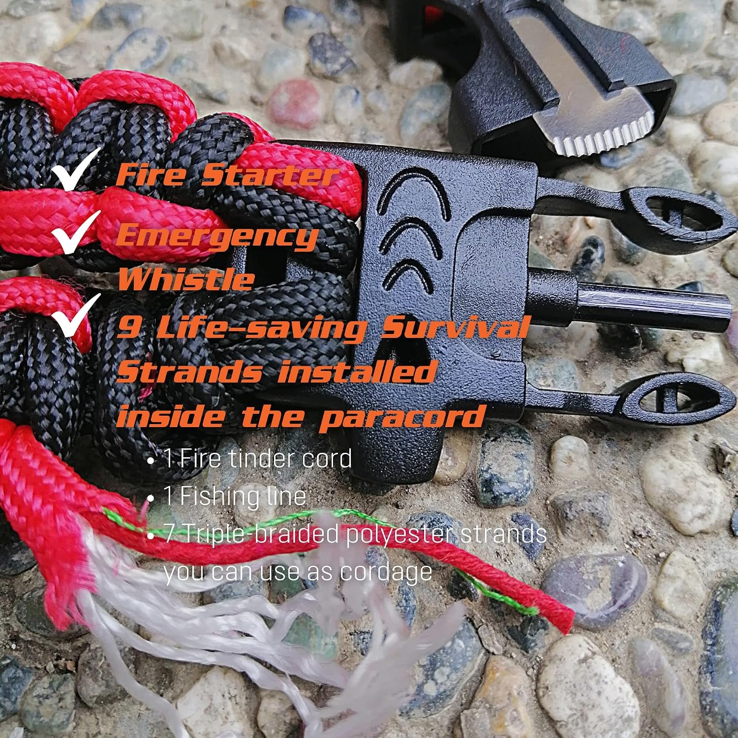 image:imagePREPARED4X Hiking Compass Survival Mirror Sighting Map Orienteering Compass with 35Ft 550 Survival Paracord Lanyard Fire Starter Whistle Fishing Line Tinder Cord