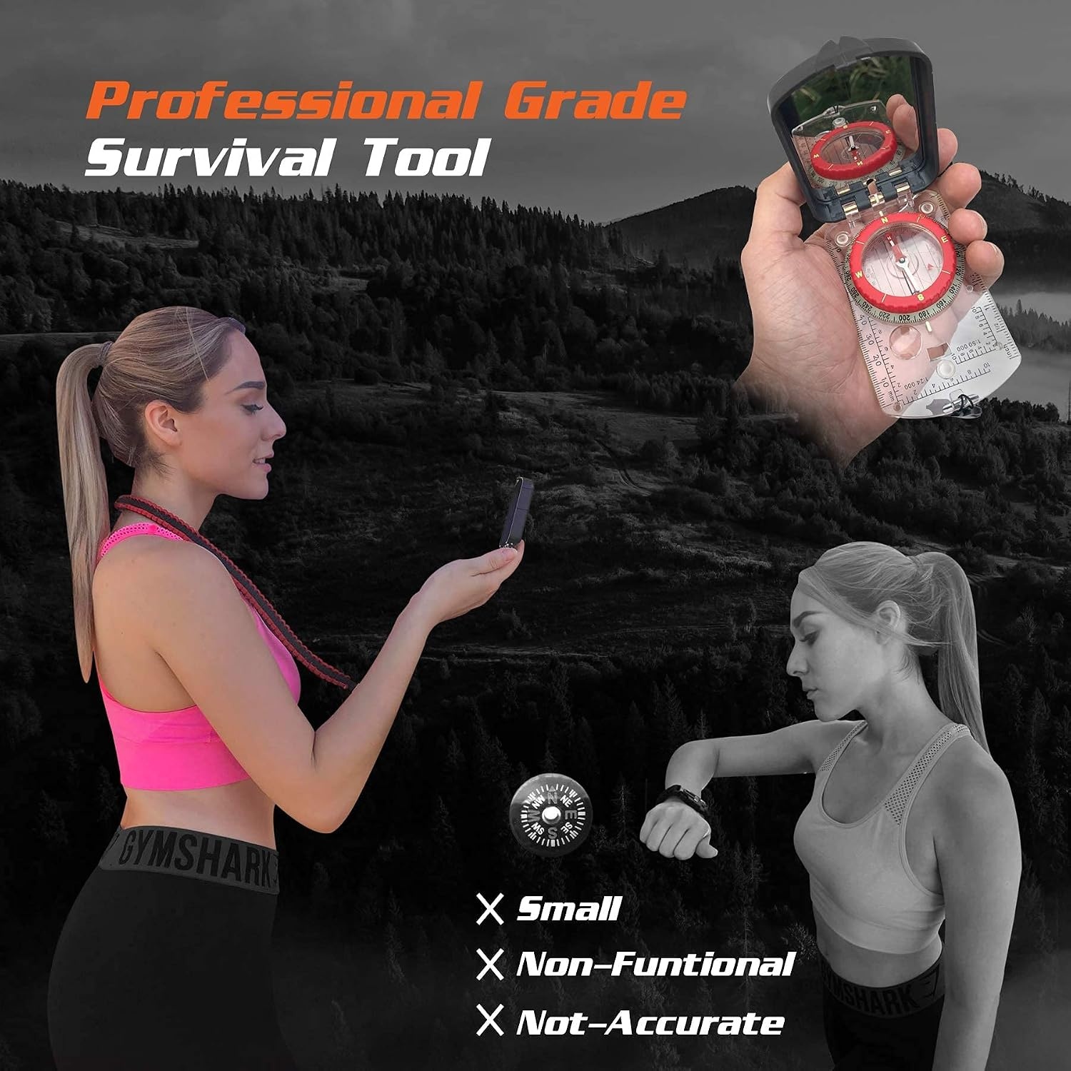image:imagePREPARED4X Hiking Compass Survival Mirror Sighting Map Orienteering Compass with 35Ft 550 Survival Paracord Lanyard Fire Starter Whistle Fishing Line Tinder Cord