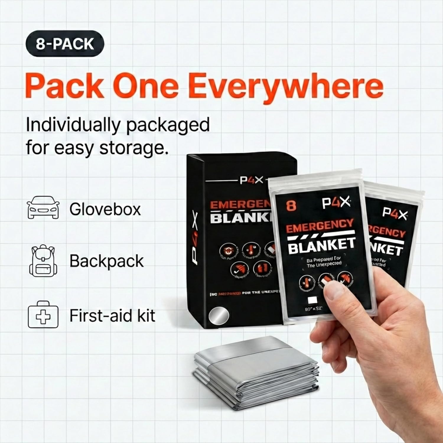 image:imagePREPARED4X Mylar Blankets 8 Pack Waterproof Emergency Blanket Rip and Tear Resistant Survivalist Gear Emergency Thermal Blanket for Outdoor SurvivalSilver 82x50