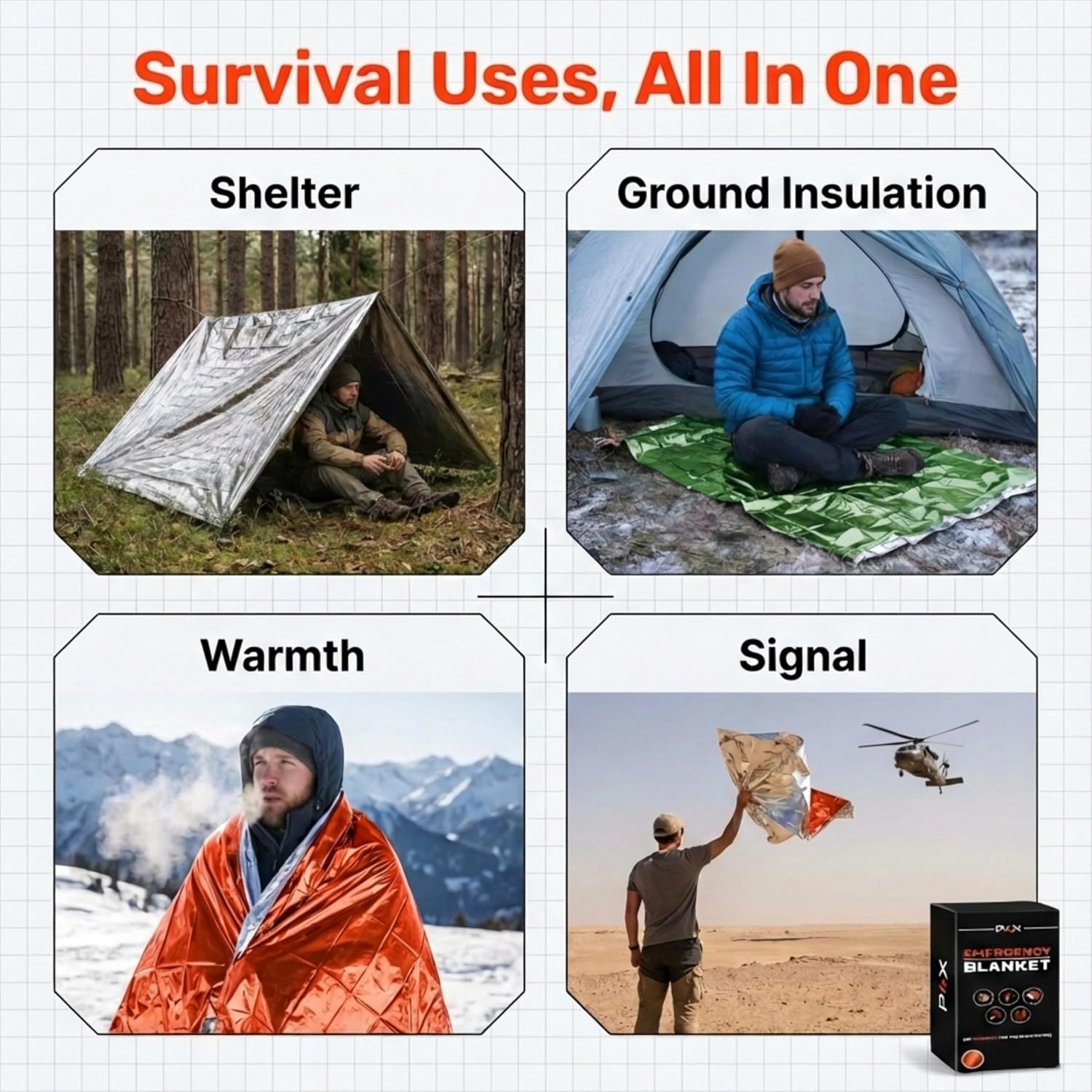 image:imagePREPARED4X Mylar Blankets 8 Pack Waterproof Emergency Blanket Rip and Tear Resistant Survivalist Gear Emergency Thermal Blanket for Outdoor SurvivalSilver 82x50