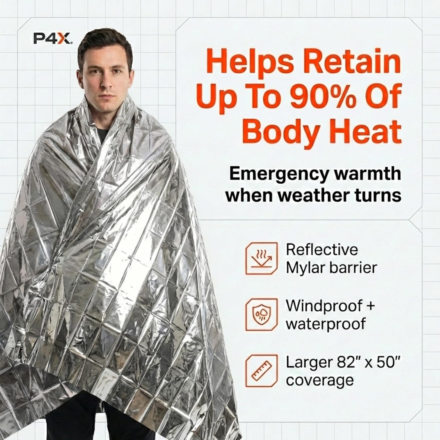 image:imagePREPARED4X Mylar Blankets 8 Pack Waterproof Emergency Blanket Rip and Tear Resistant Survivalist Gear Emergency Thermal Blanket for Outdoor SurvivalSilver 82x50