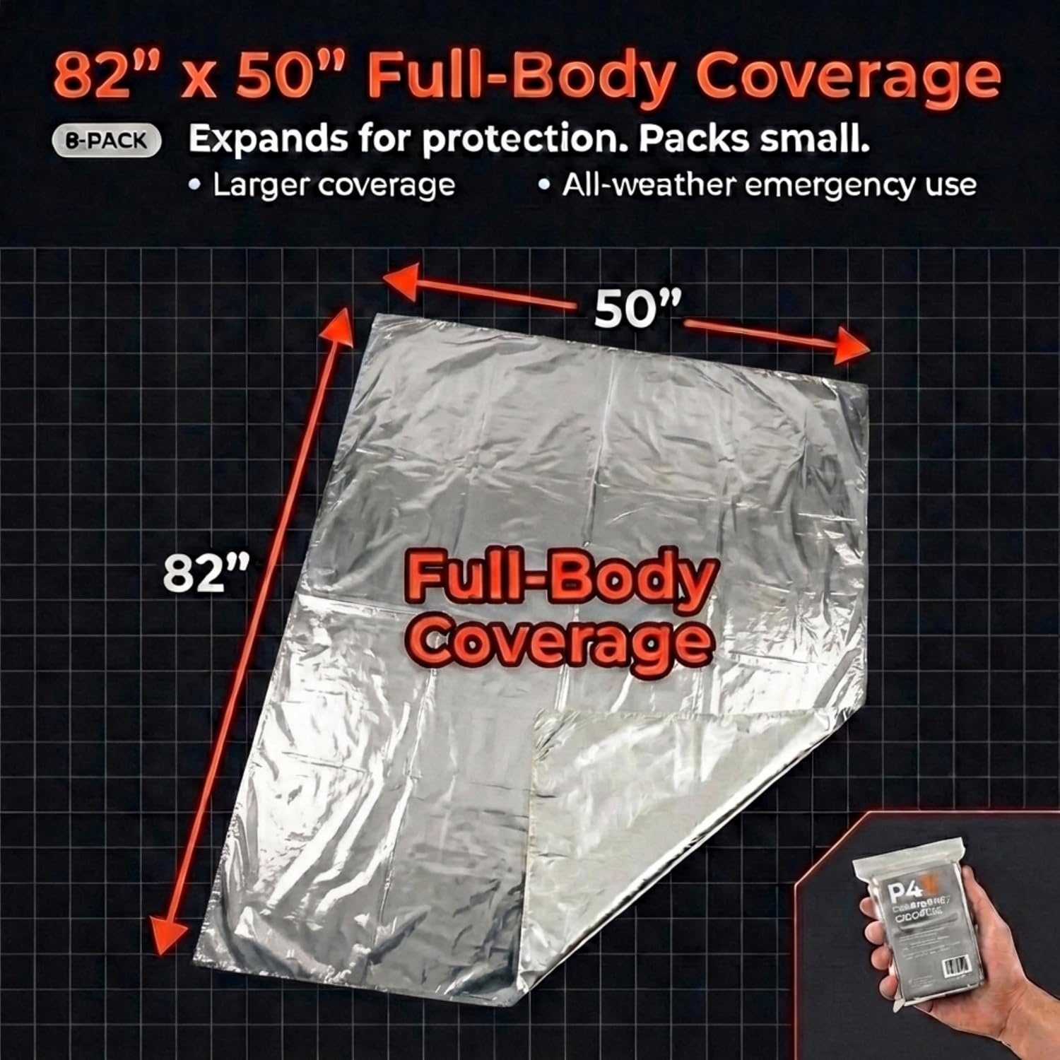 image:imagePREPARED4X Mylar Blankets 8 Pack Waterproof Emergency Blanket Rip and Tear Resistant Survivalist Gear Emergency Thermal Blanket for Outdoor SurvivalSilver 82x50