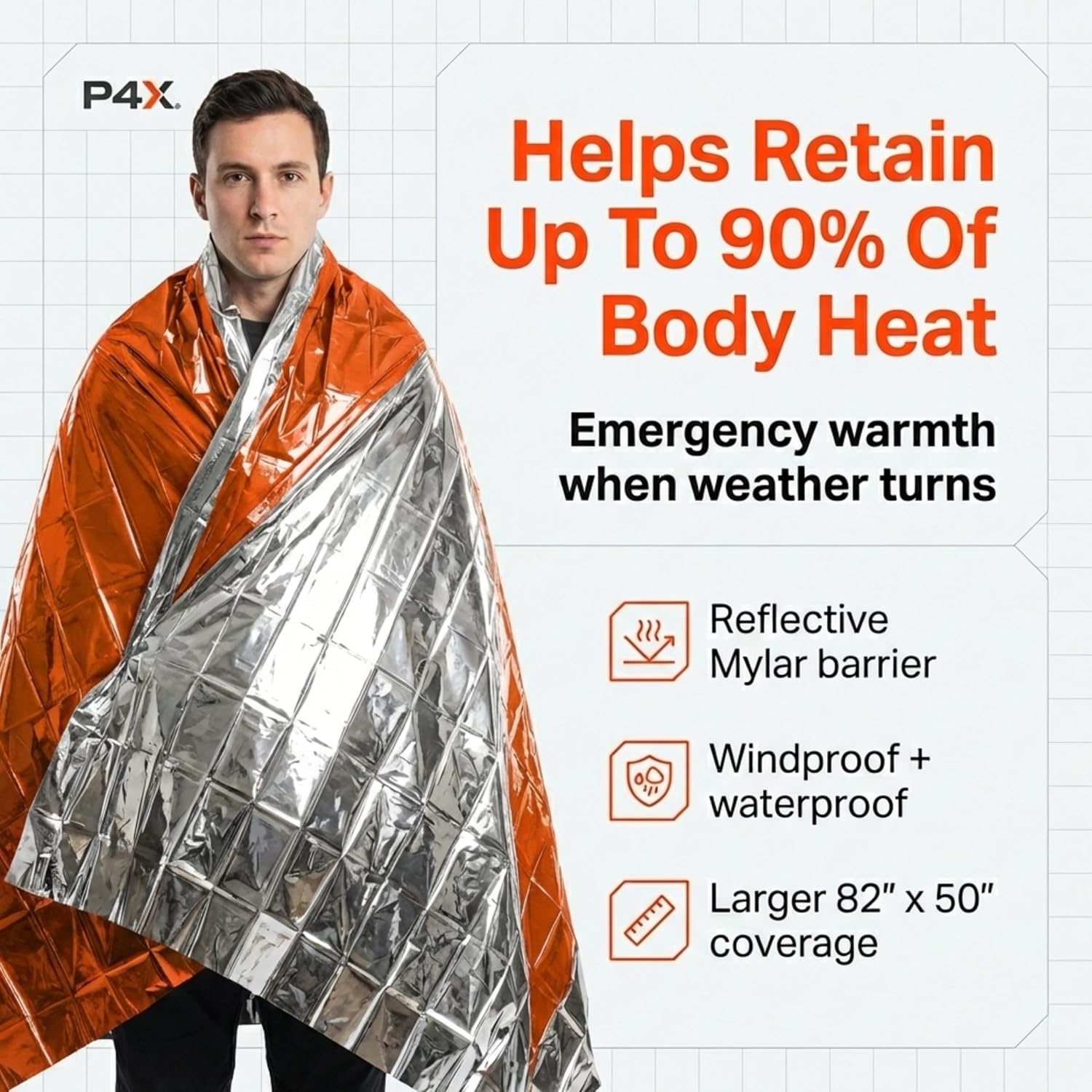 image:imagePREPARED4X Mylar Blankets 8 Pack Waterproof Emergency Blanket Rip and Tear Resistant Survivalist Gear Emergency Thermal Blanket for Outdoor SurvivalOrange 82x50