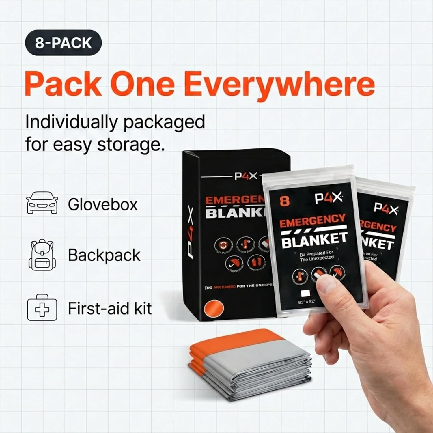 image:imagePREPARED4X Mylar Blankets 8 Pack Waterproof Emergency Blanket Rip and Tear Resistant Survivalist Gear Emergency Thermal Blanket for Outdoor SurvivalOrange 82x50