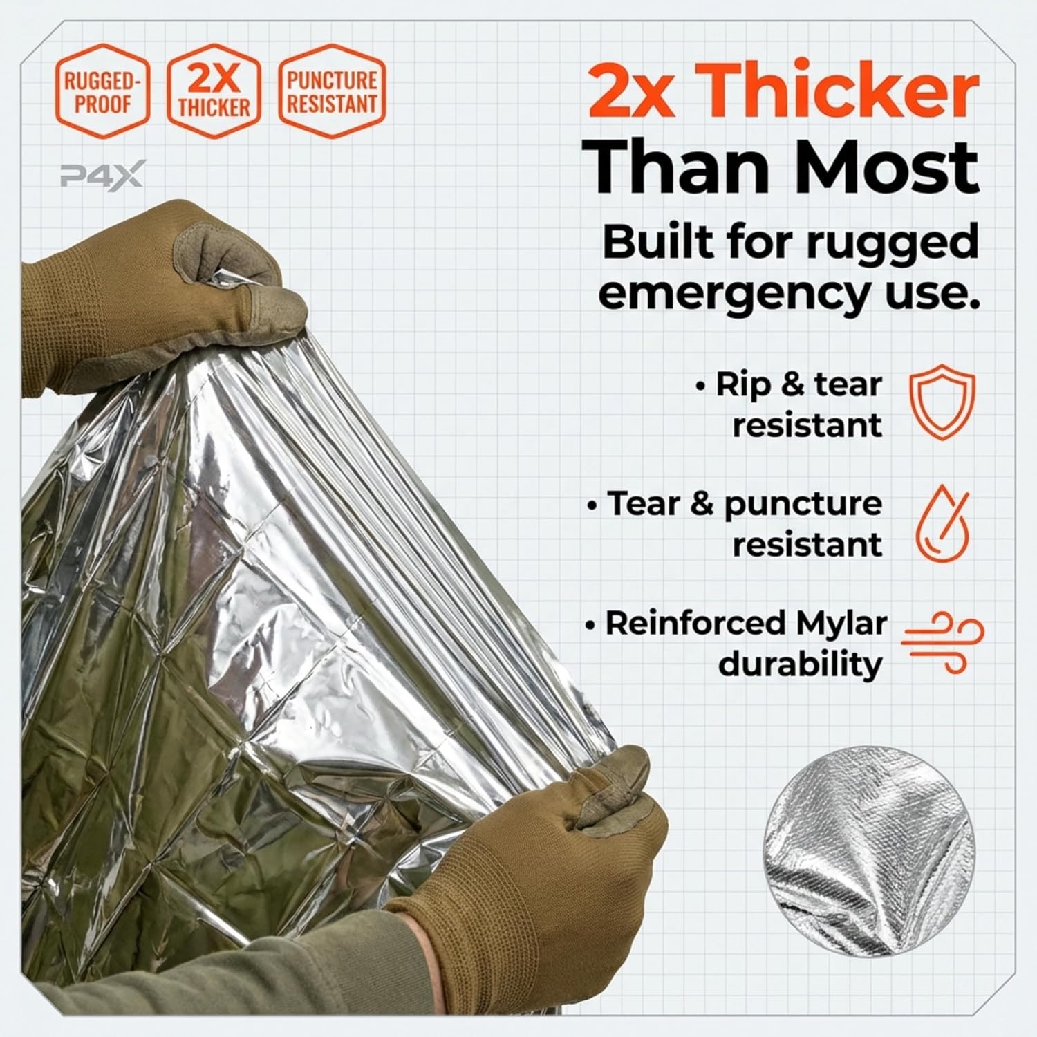 image:imagePREPARED4X Mylar Blankets 8 Pack Waterproof Emergency Blanket Rip and Tear Resistant Survivalist Gear Emergency Thermal Blanket for Outdoor SurvivalOrange 82x50