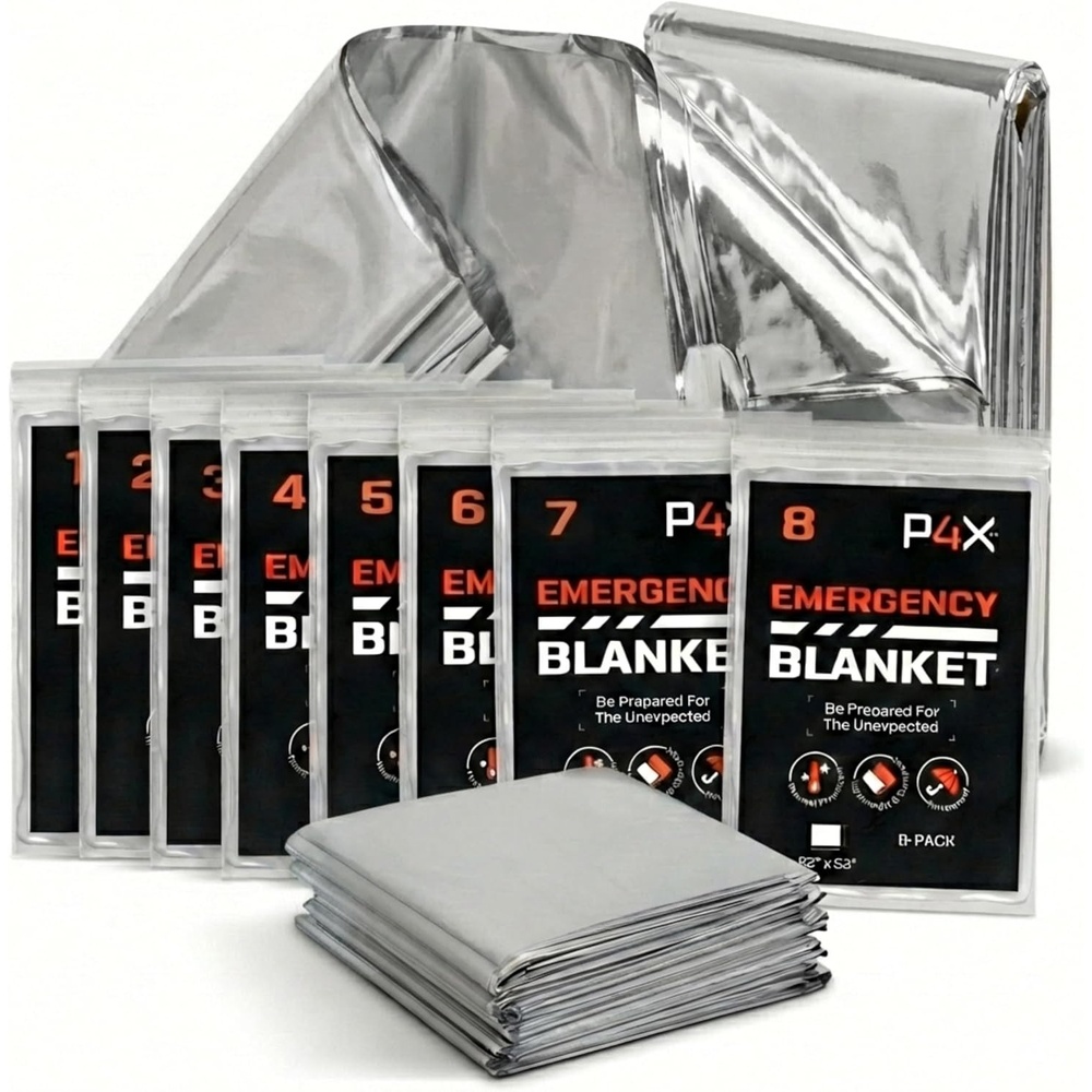 image:imagePREPARED4X Mylar Blankets 8 Pack Waterproof Emergency Blanket Rip and Tear Resistant Survivalist Gear Emergency Thermal Blanket for Outdoor SurvivalSilver 82x50