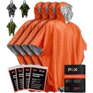 PREPARED4X Emergency Mylar Poncho – Survival Rain Poncho with Hood – Lightweight, Compact, Reusable Emergency Blanket Poncho for Hiking, Camping, Thermal Gear, Car Kit, Outdoors(Orange)