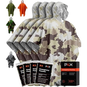 PREPARED4X Emergency Mylar Poncho – Survival Rain Poncho with Hood – Lightweight, Compact, Reusable Emergency Blanket Poncho for Hiking, Camping, Thermal Gear, Car Kit, Outdoors(Snow Camo 4-pack)