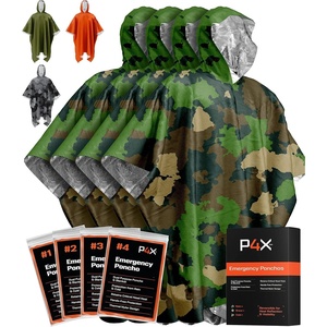 PREPARED4X Emergency Mylar Poncho – Survival Rain Poncho with Hood – Lightweight, Compact, Reusable Emergency Blanket Poncho for Hiking, Camping, Thermal Gear, Car Kit, Outdoors(Green Camo 4-pack)