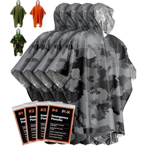 PREPARED4X Emergency Mylar Poncho – Survival Rain Poncho with Hood – Lightweight, Compact, Reusable Emergency Blanket Poncho for Hiking, Camping, Thermal Gear, Car Kit, Outdoors(Grey Camo 4-pack)